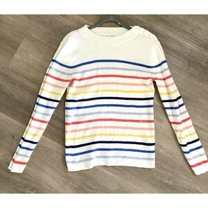 Gap Rainbow Striped Sweater Knit 100% Cotton Button Shoulder L Crew Kidcore Cute